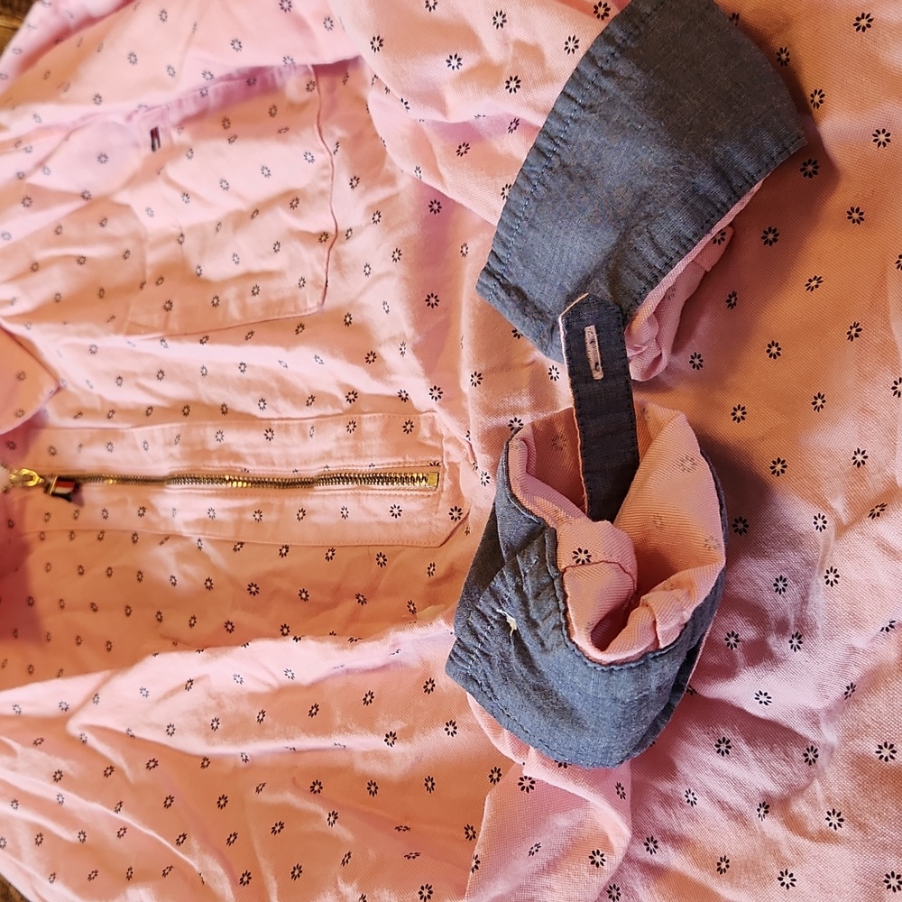 Tommy Hilfiger Pink Dot Cotton Popover Half Zipper Size XL - Picture 10 of 11